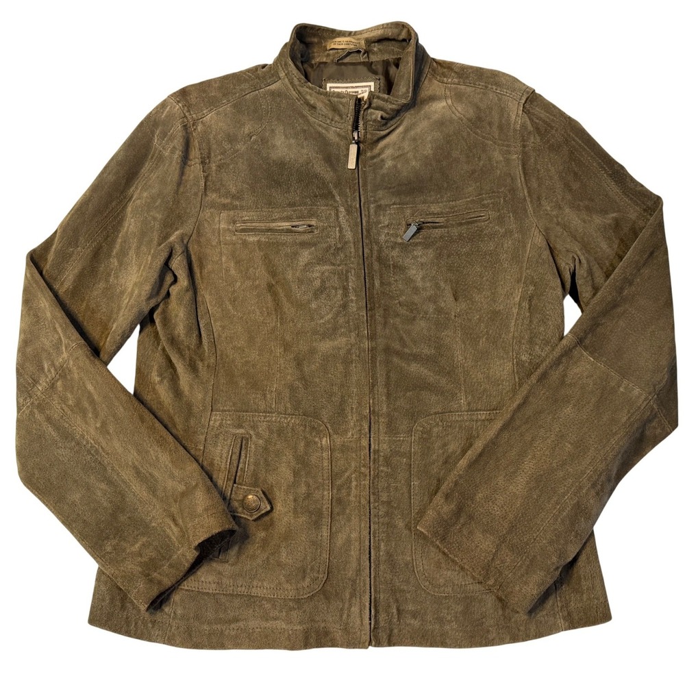 Ruff Hewn Dark Brown Suede Jacket Mens Med Genuine Leather Button‎ Up Y2K Grunge